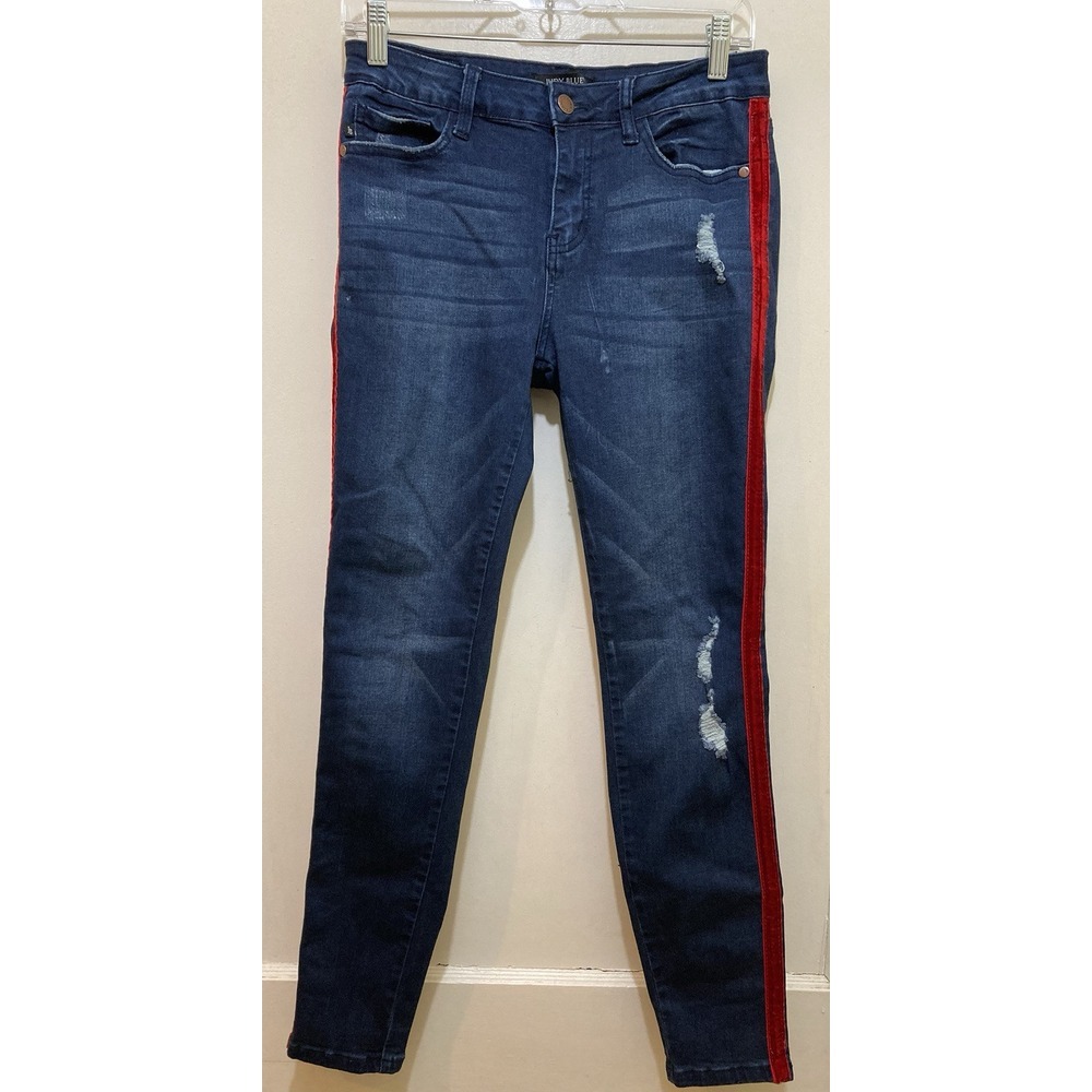 Judy Blue Jeans Womens 7/28 Red Velvet Tape Skinny Fit Stretch Blue‎ Distressed